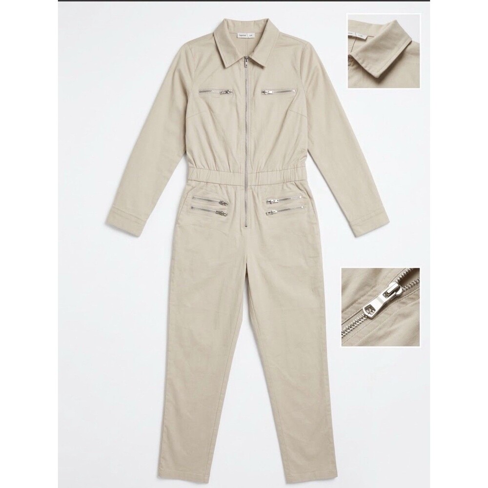 Copperose Women Beige Jumpsuit Size S/M Long Sleeve Zipper Utility Coverall